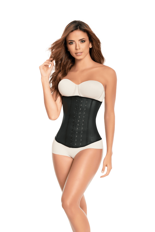 Faja Colombiana Ann Michell 2023 Latex 3 Hooks Corset Black and Nude - BCURVED