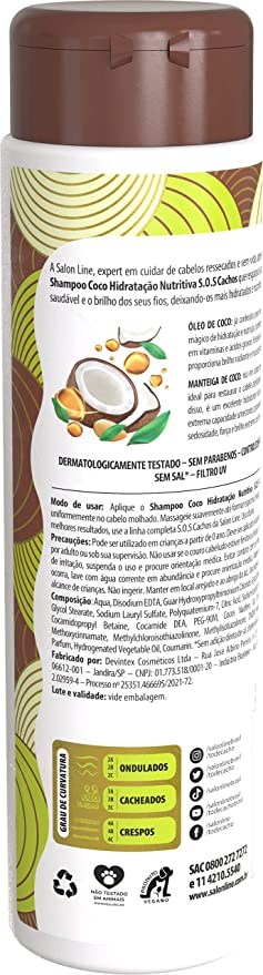 Linha Tratamento (SOS Cachos) Salon Line - Shampoo Coco 300 Ml - (Salon Line Treatment (SOS Curls) Collection - Coconut Shampoo 10.14 Fl Oz) - BCURVED